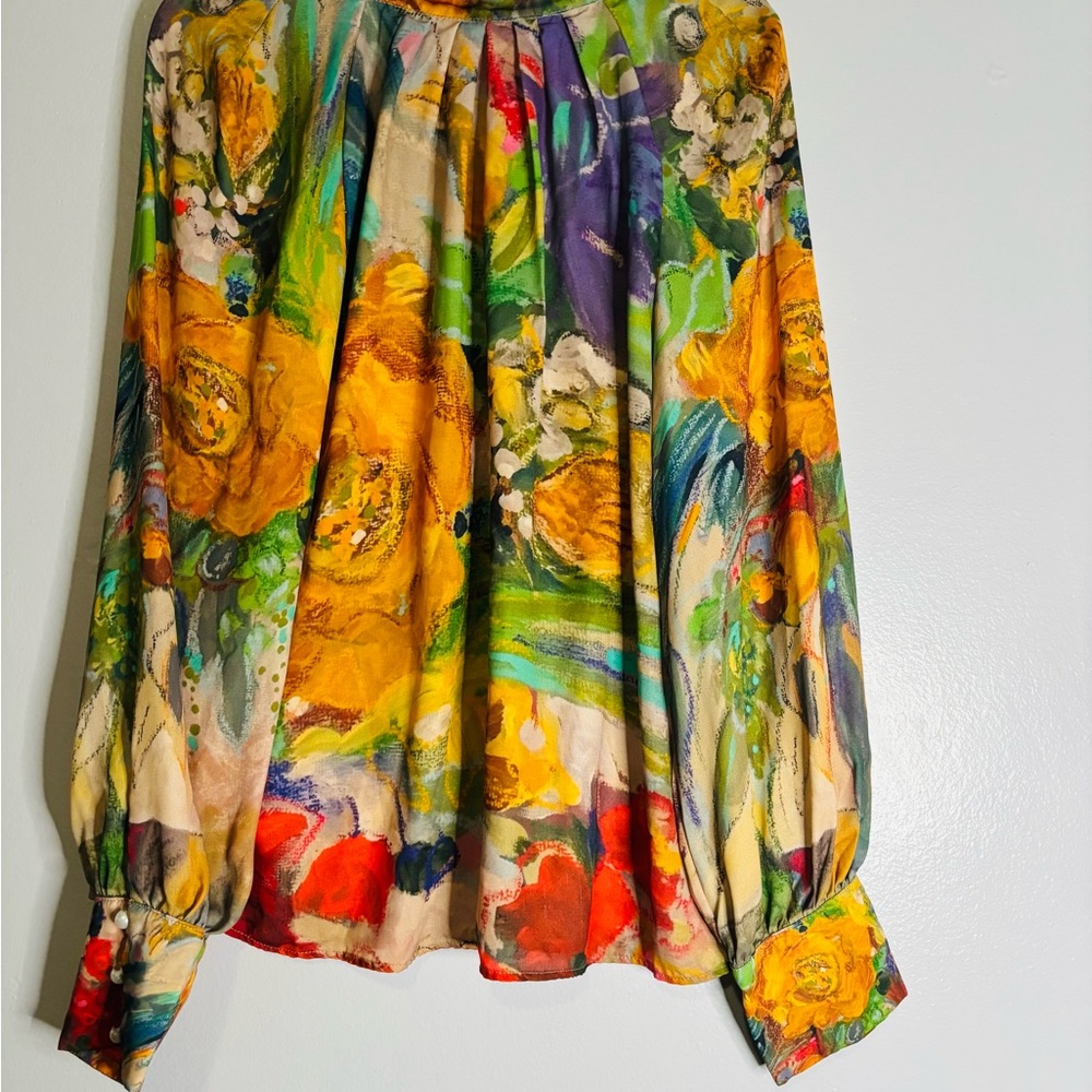 Painterly Floral High-Neck Blouse in Yellow Multicolor - Picture 2 of 2